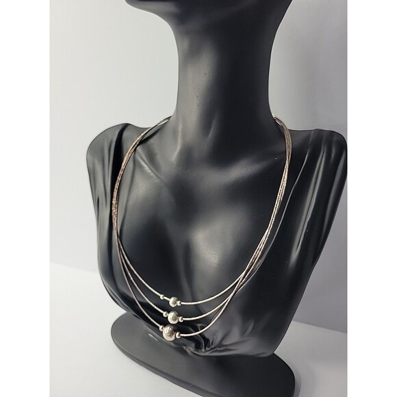 Vintage Sterling Silver 925 Necklace Beaded Rope Multi Strand Jewelry Fine Metal - Picture 5 of 15